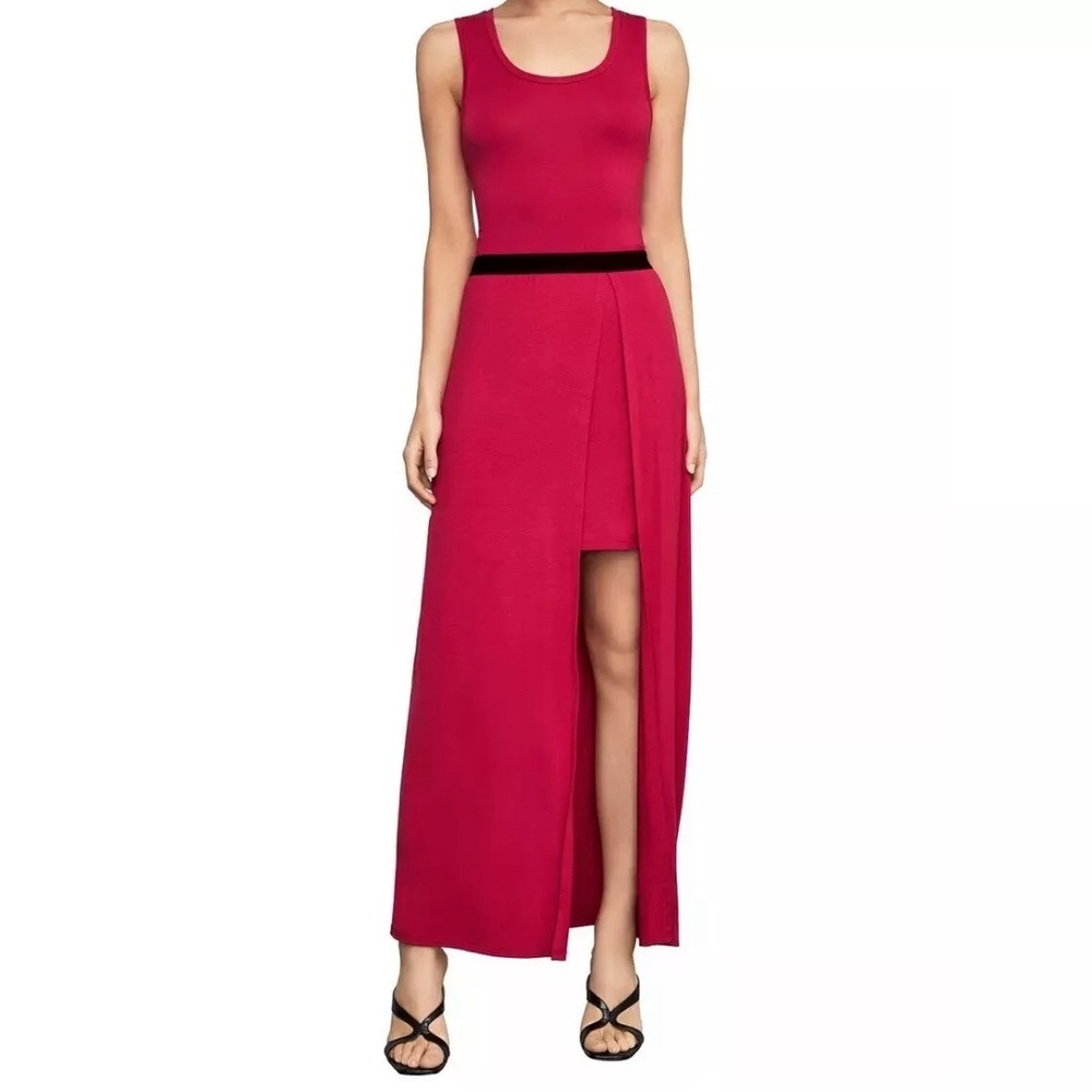 Women's $158 NWT BCBG MAXAZRIA Sangria Twofer Maxi Front Slit Red Dress Medium